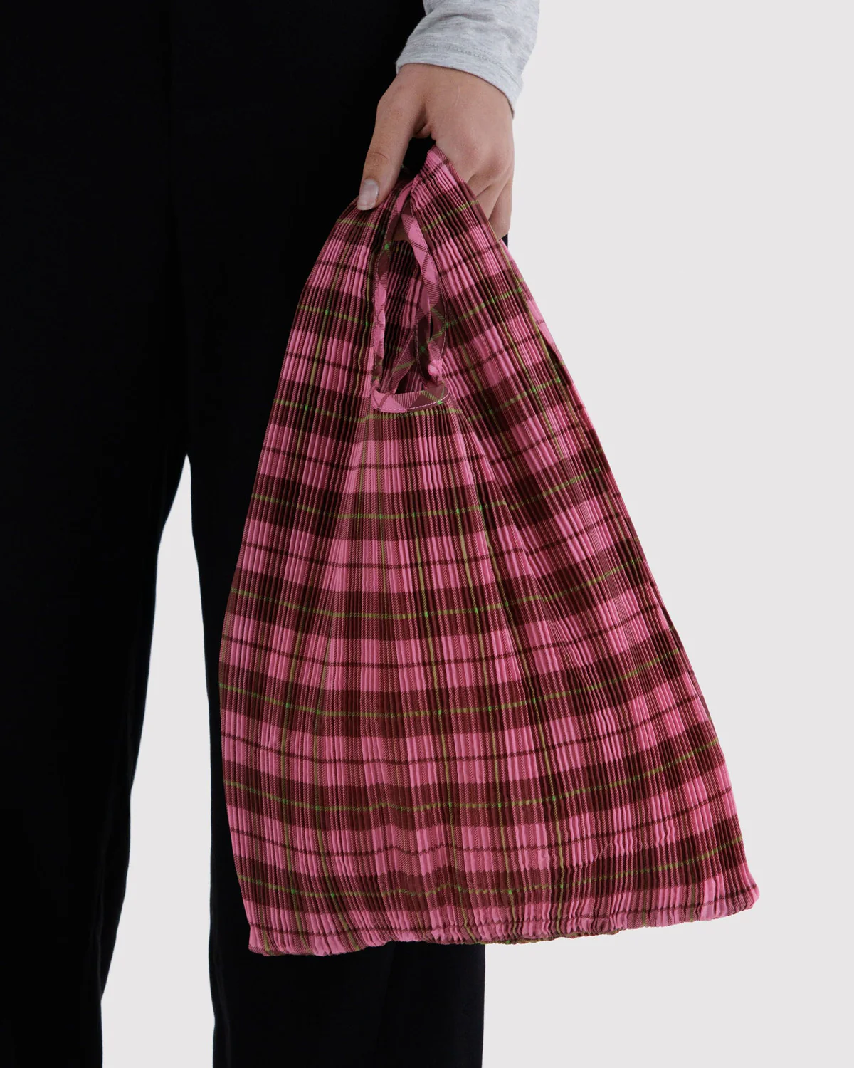 Pleated Baggu - Azalea Pink Tartan - Image 2