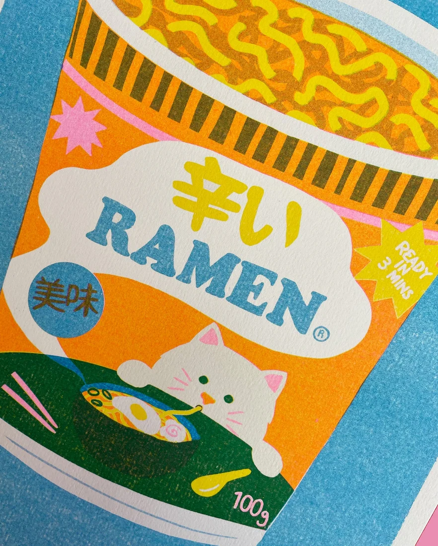 Ramen Cat Riso Print - Image 2
