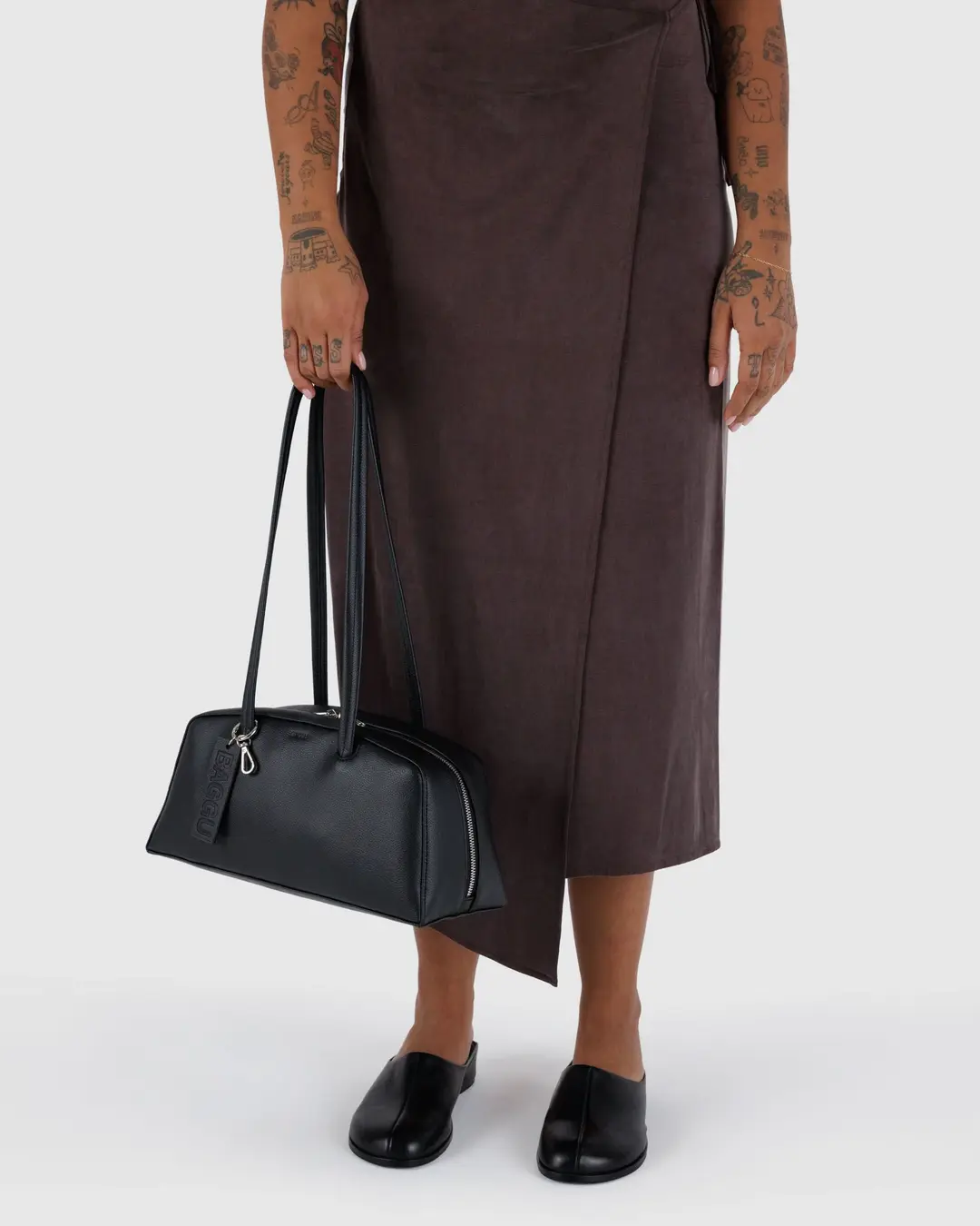 Recycled Leather Bowler Bag - Black - Image 2