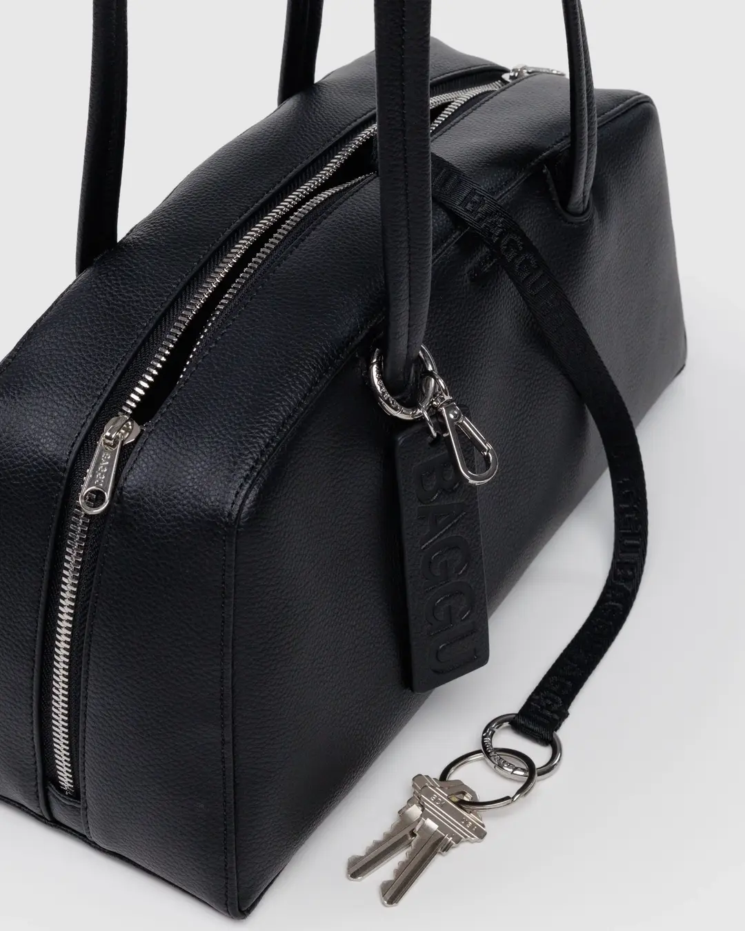 Recycled Leather Bowler Bag - Black - Image 3