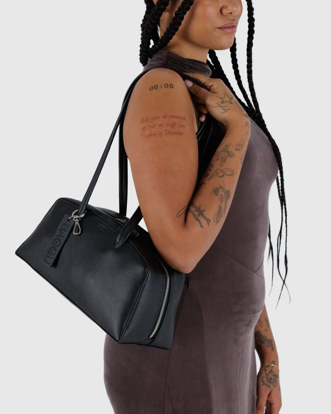 Recycled Leather Bowler Bag - Black - Image 4