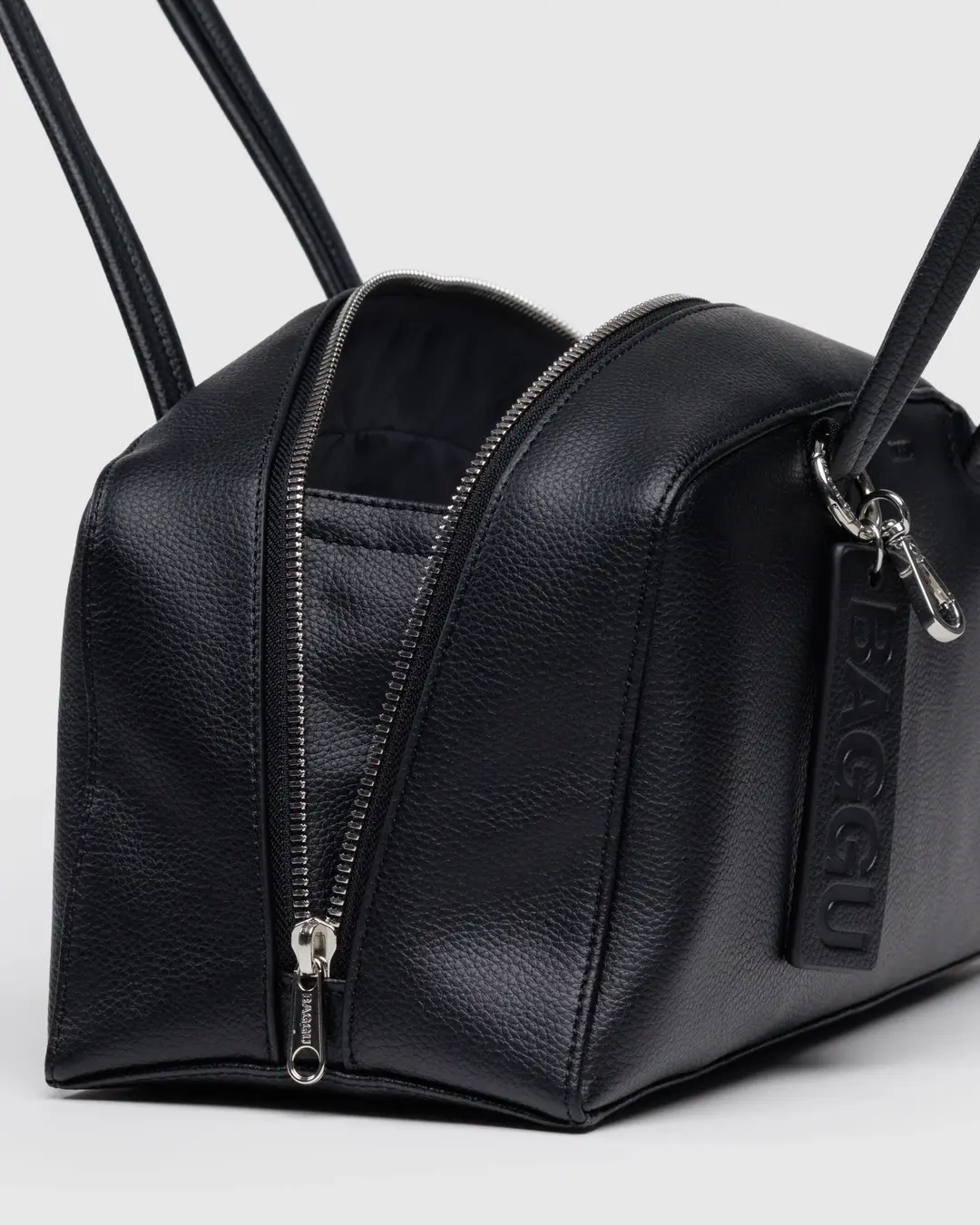 Recycled Leather Bowler Bag - Black - Image 5