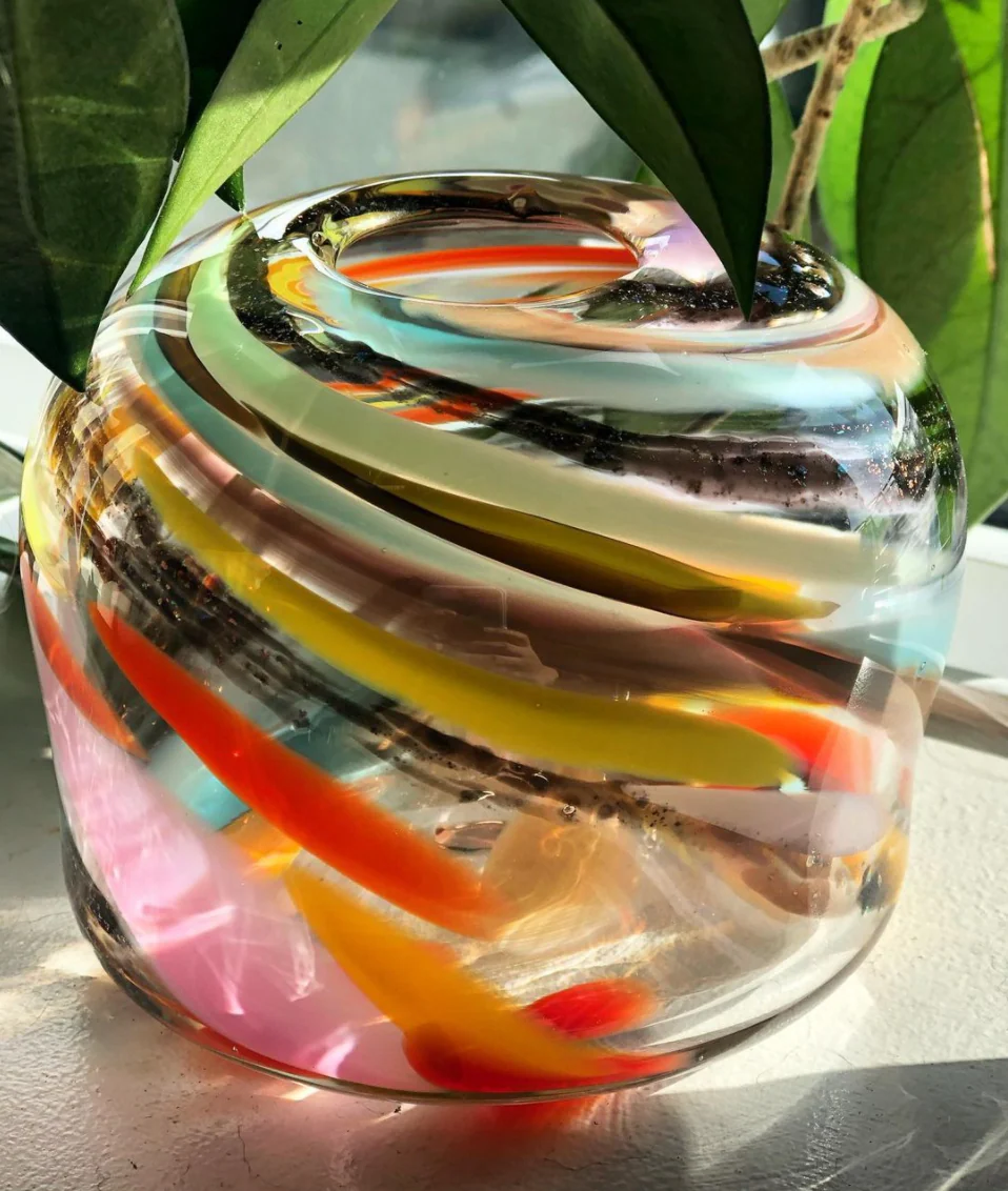Rounded Multi Color Rainbow & Black Galaxy Vase - Image 3