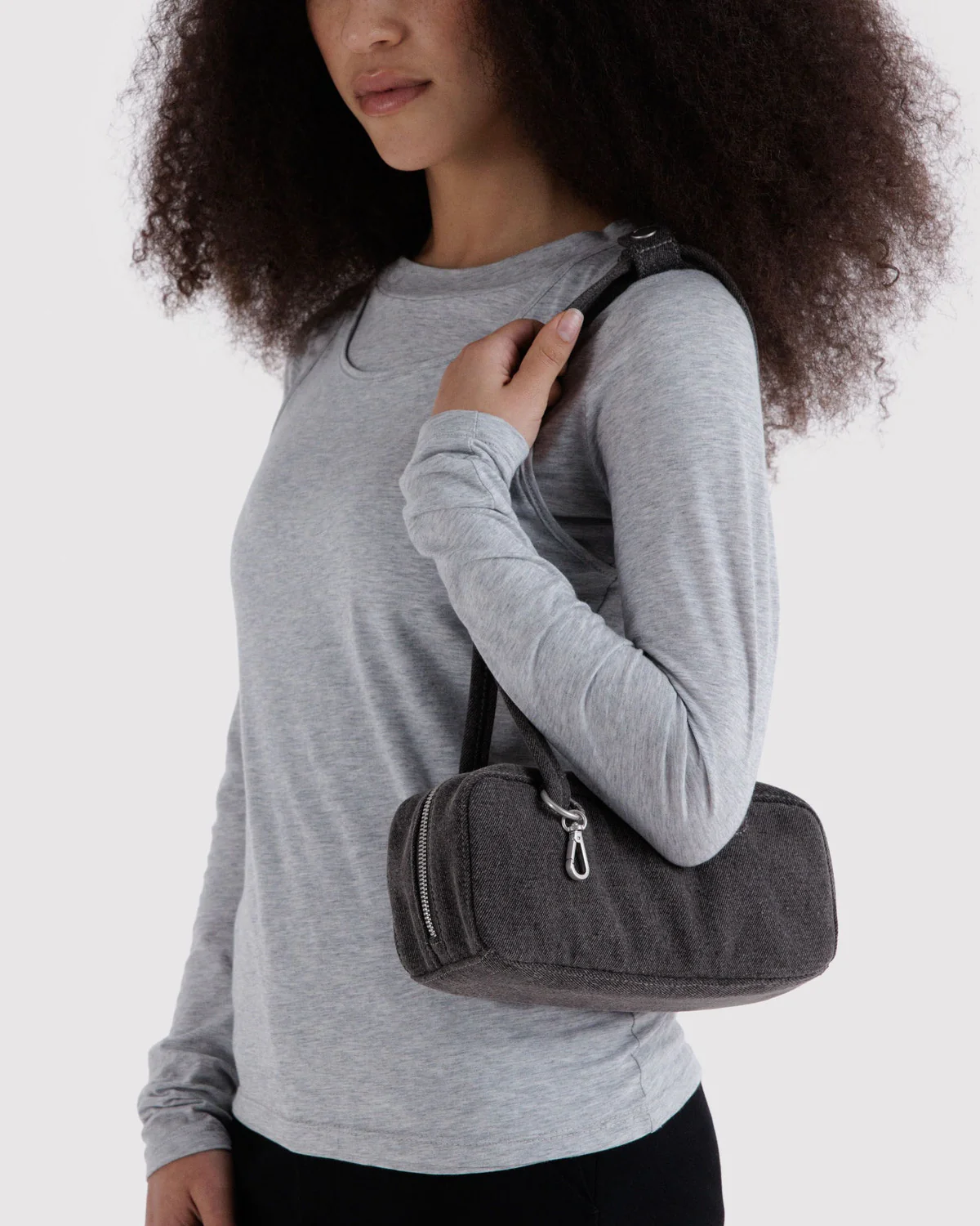 Small Denim Bowler Bag - Washed Black Denim - Image 2