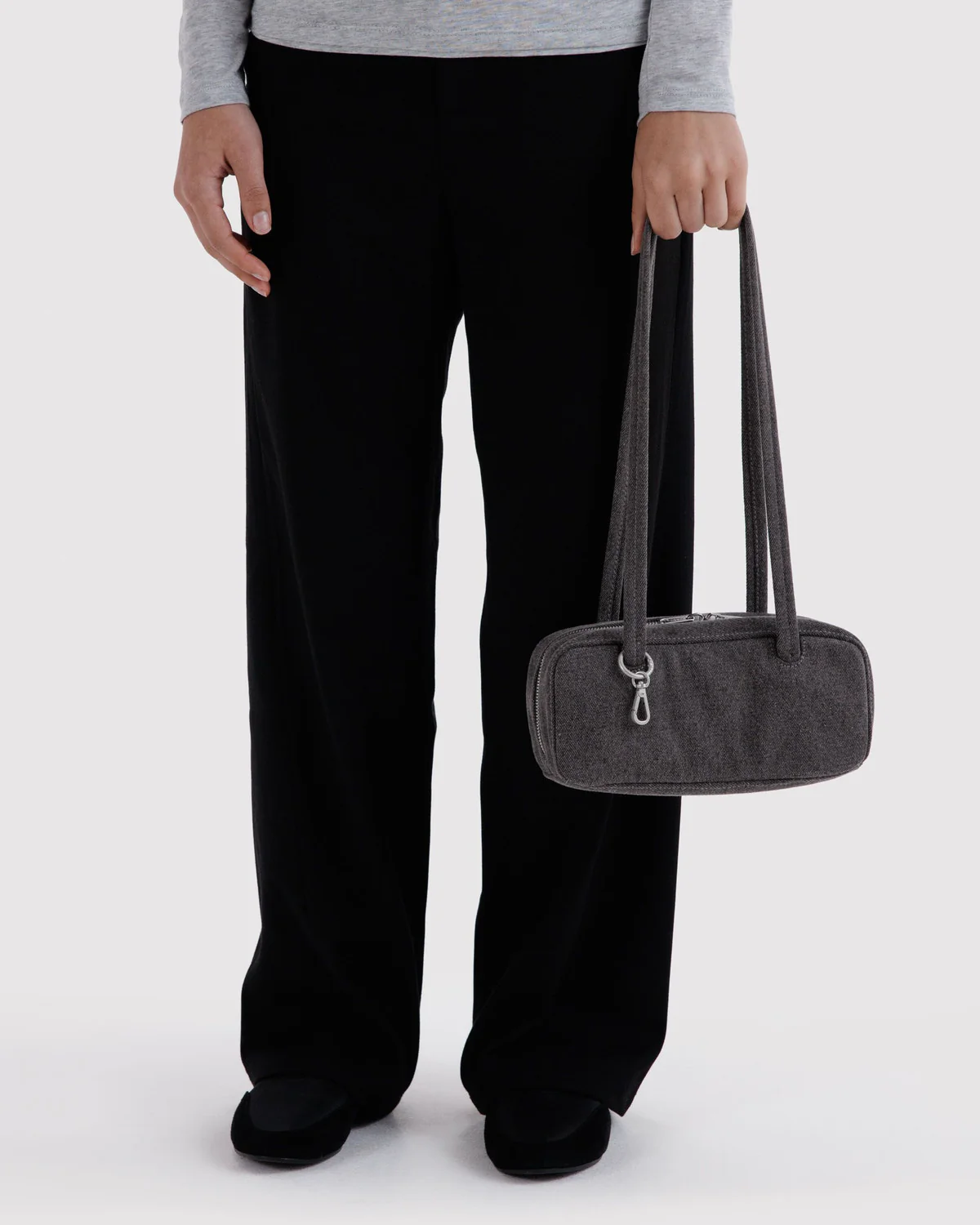 Small Denim Bowler Bag - Washed Black Denim - Image 3
