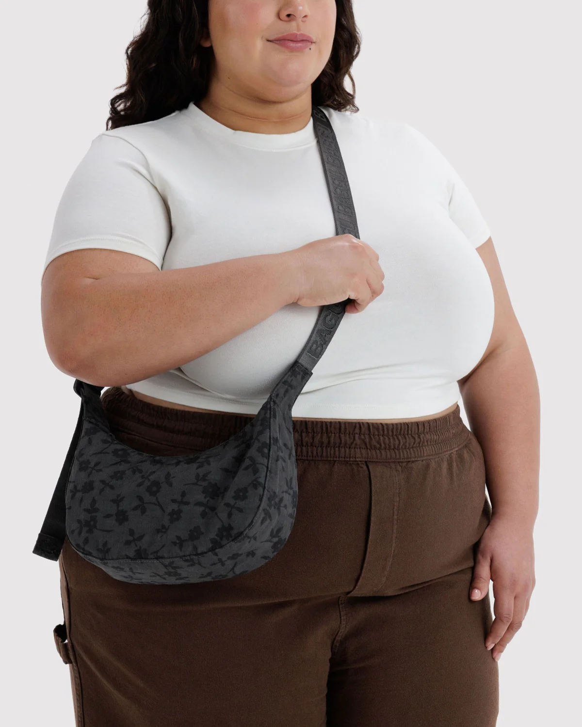 Small Nylon Crescent Bag - Charcoal Ditsy Floral - Image 2