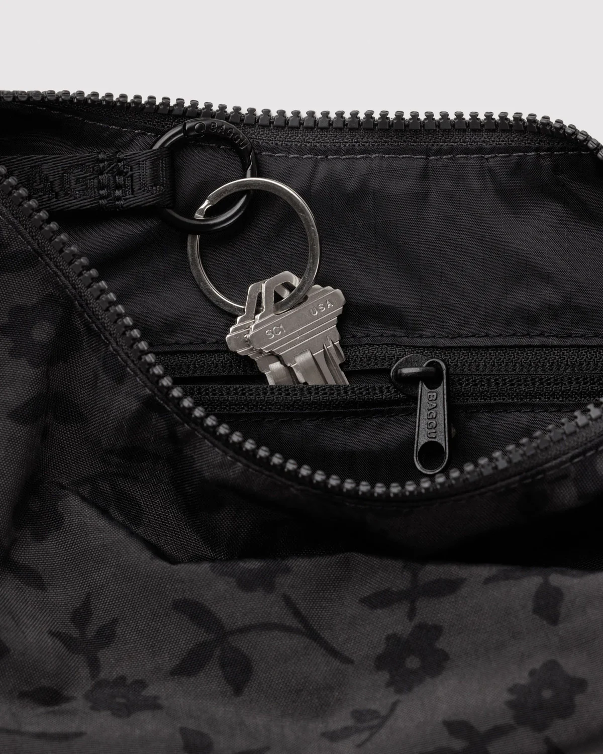 Small Nylon Crescent Bag - Charcoal Ditsy Floral - Image 3