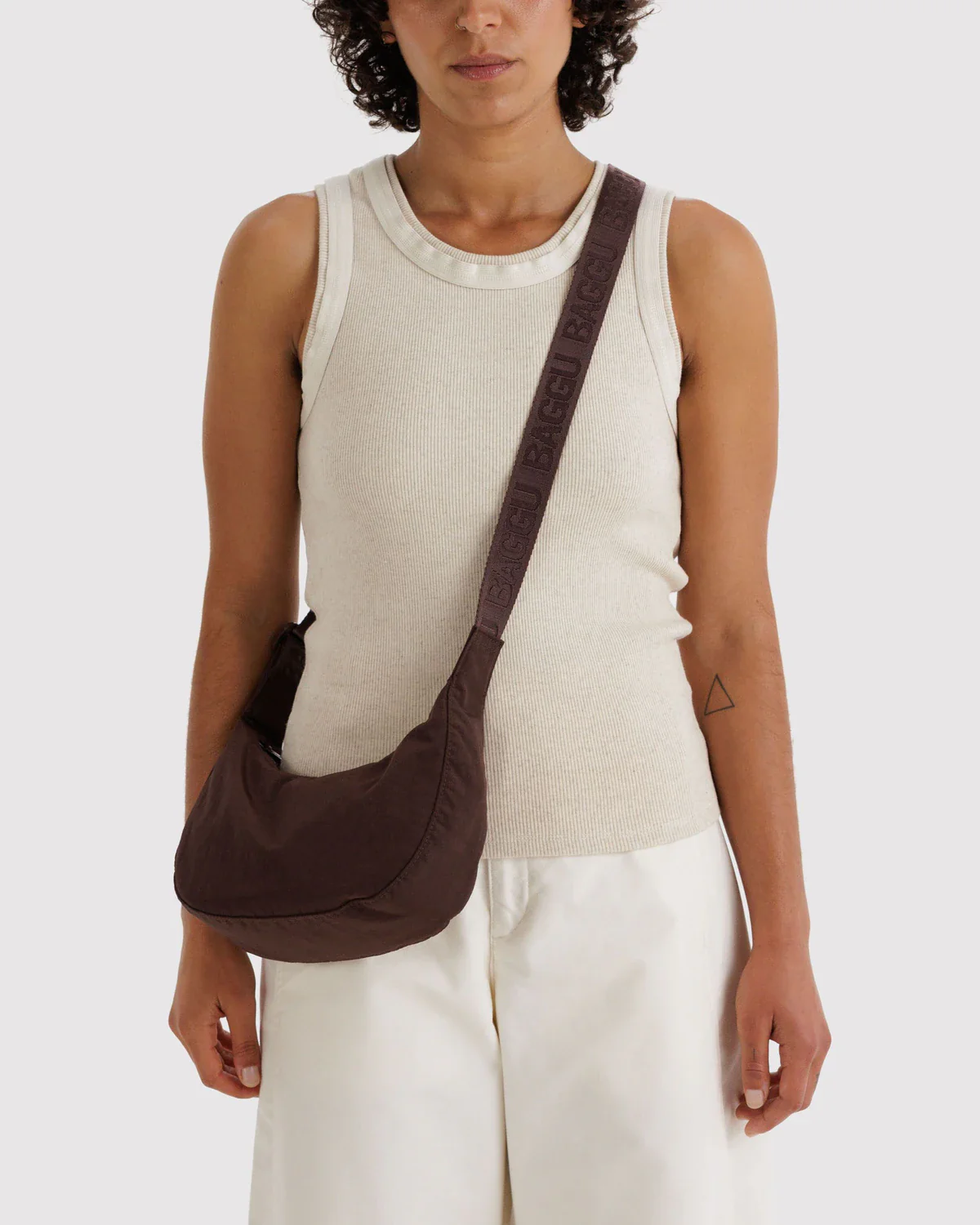 Small Nylon Crescent Bag - Coffee - Image 2