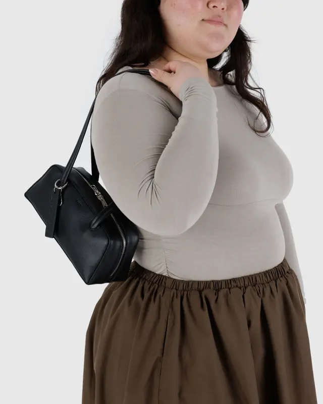 Small Recycled Leather Bowler Bag - Black - Image 2