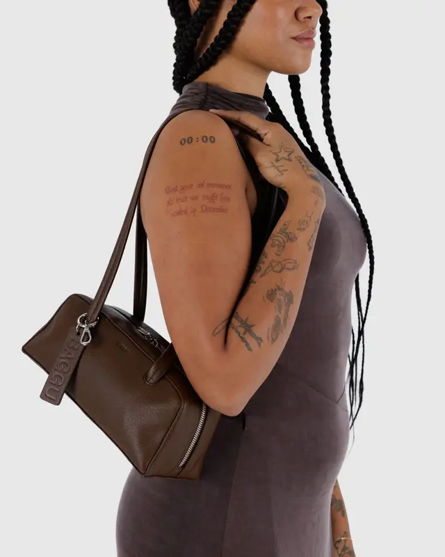Small Recycled Leather Bowler Bag - Brown - Image 2