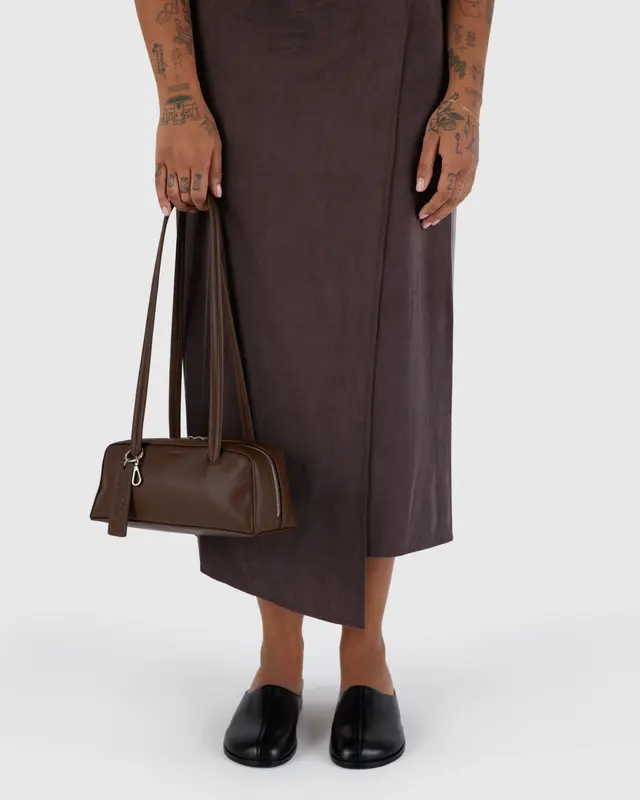 Small Recycled Leather Bowler Bag - Brown - Image 3