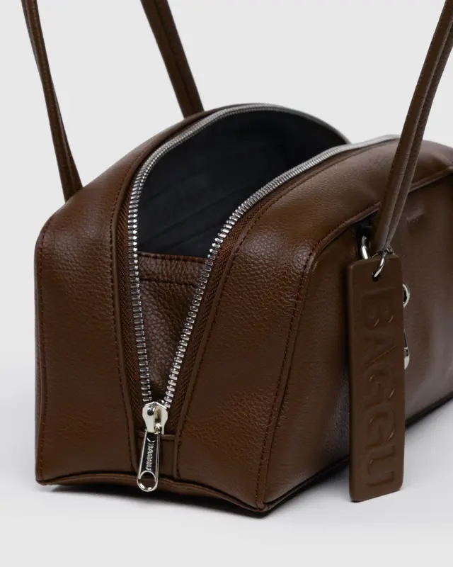 Small Recycled Leather Bowler Bag - Brown - Image 4