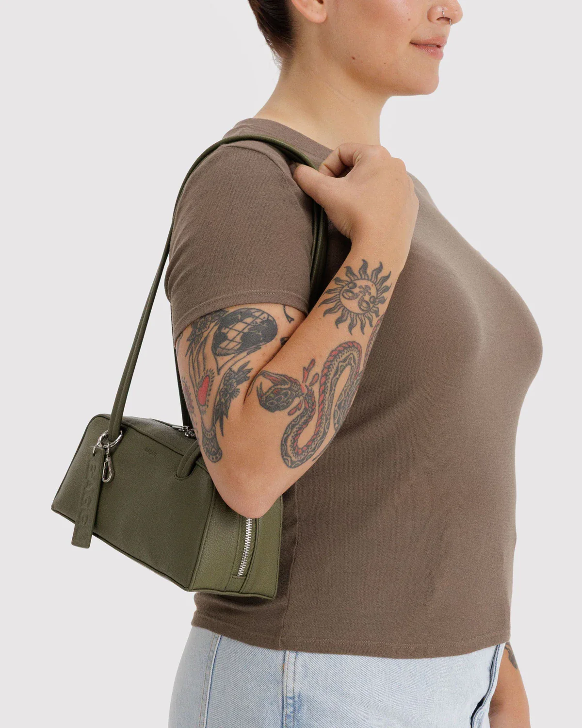Small Recycled Leather Bowler Bag - Loden - Image 2