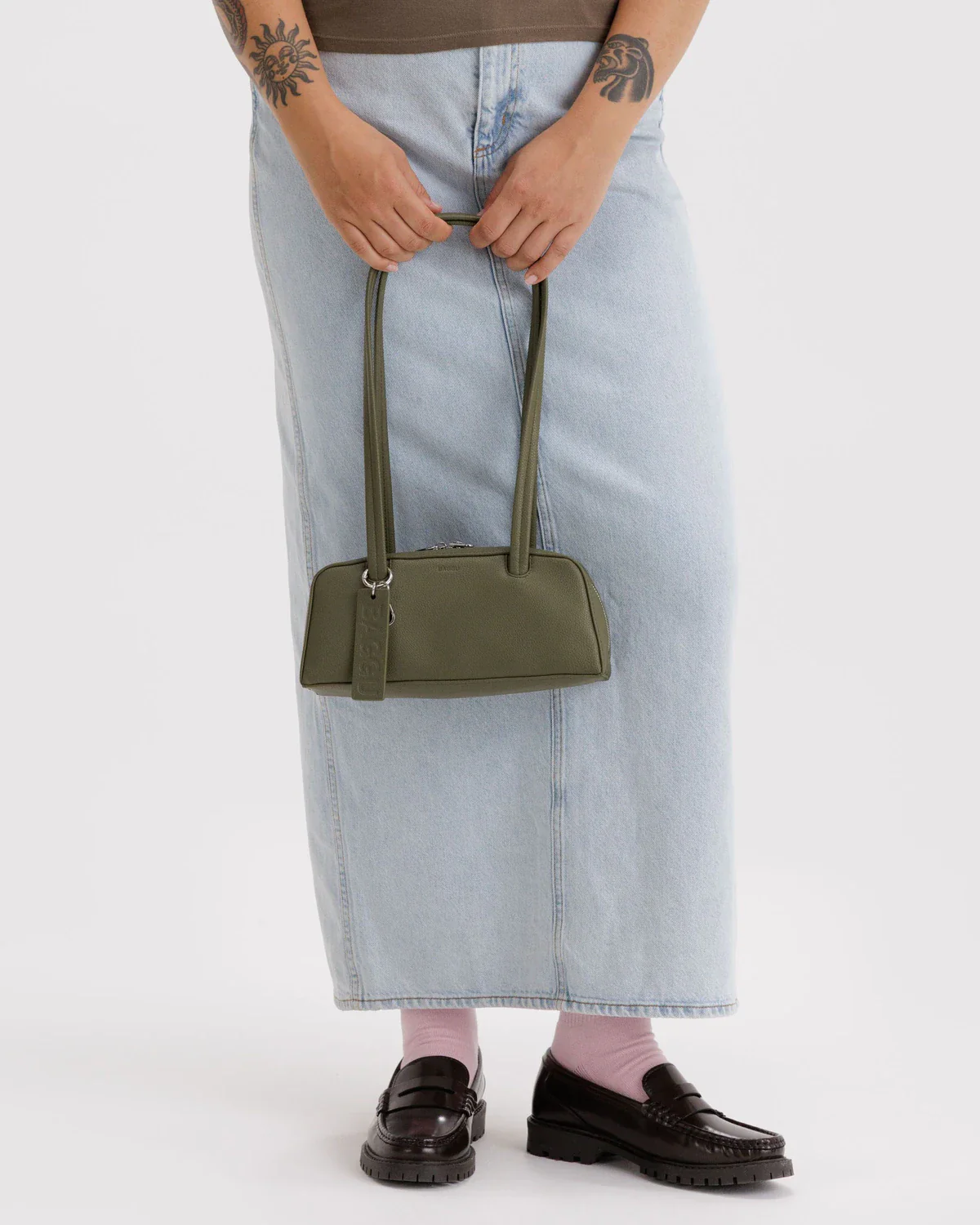 Small Recycled Leather Bowler Bag - Loden - Image 3