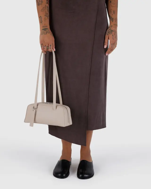 Small Recycled Leather Bowler Bag - Stone - Image 3