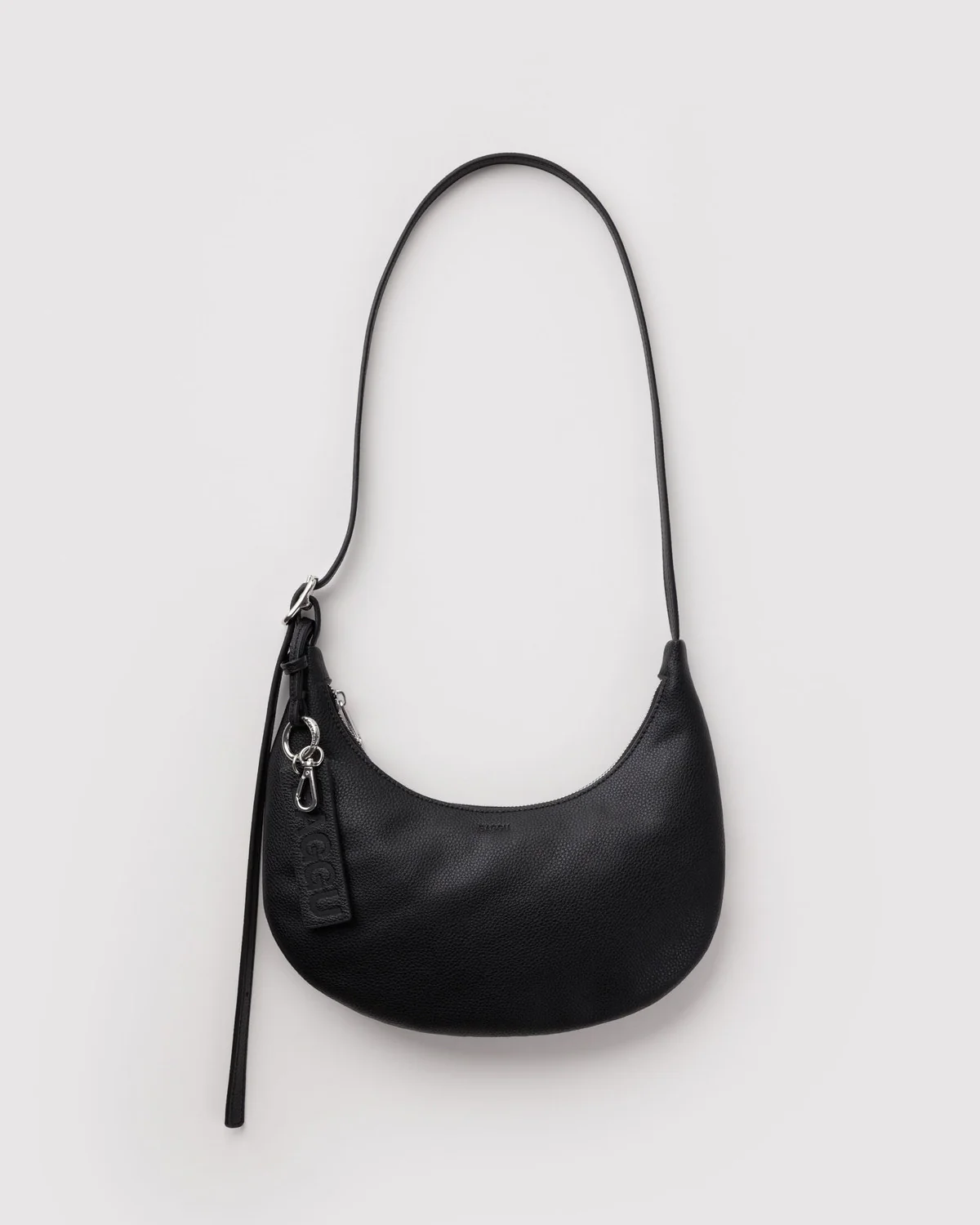 Small Recycled Leather Flat Crescent - Black