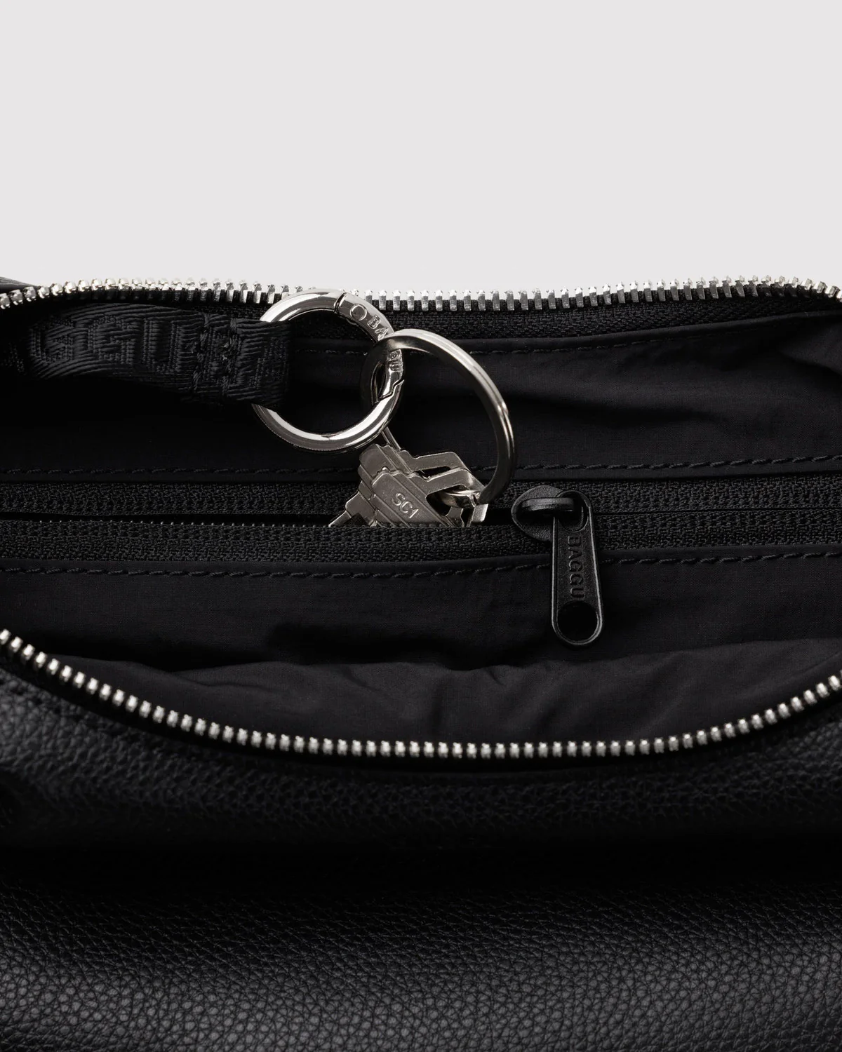 Small Recycled Leather Flat Crescent - Black - Image 3