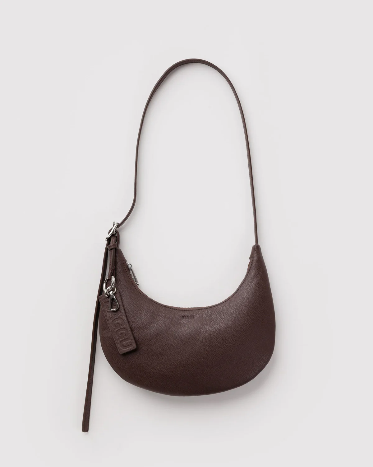 Small Recycled Leather Flat Crescent - Brown
