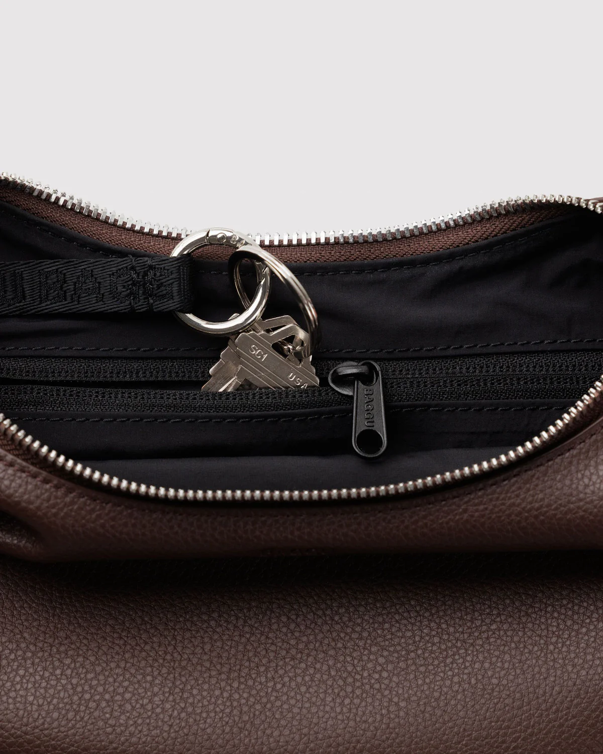 Small Recycled Leather Flat Crescent - Brown - Image 3