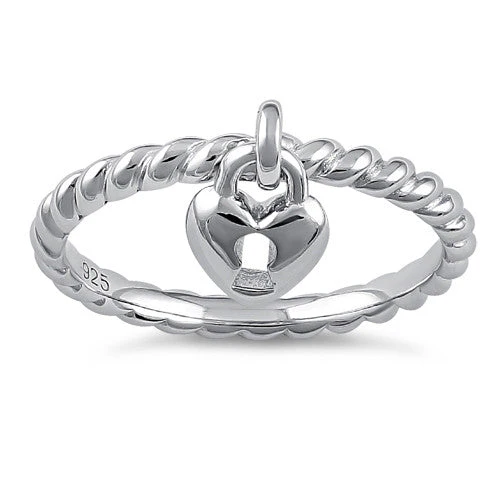 Sterling Silver Locked Heart Dangle Ring - Image 2