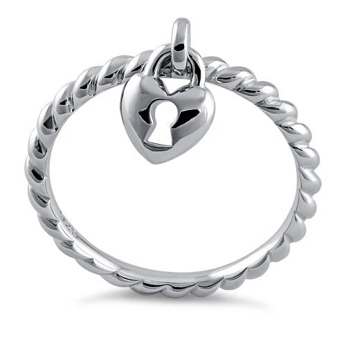Sterling Silver Locked Heart Dangle Ring - Image 3
