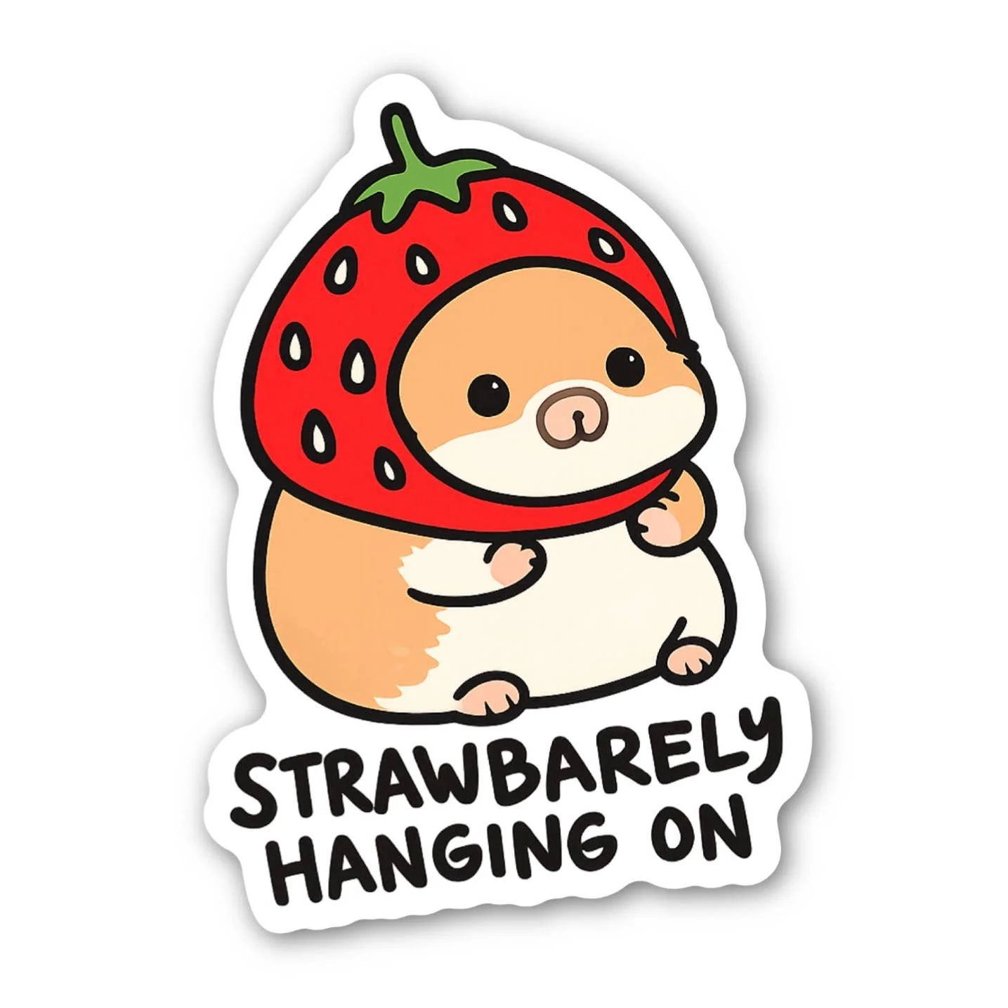 Strawbarely Hanging On Sticker