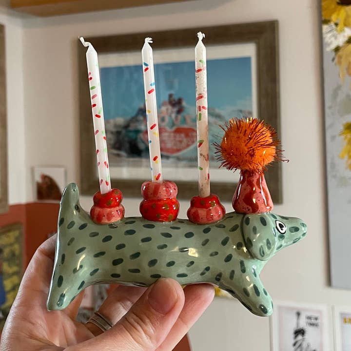 Triple Party Dog Candle Holder